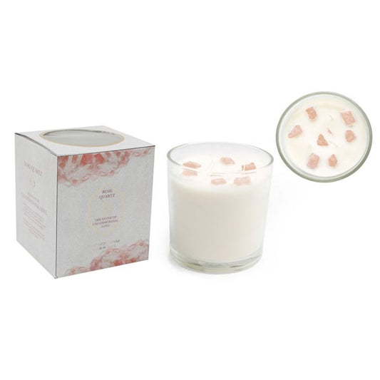 Rose Eucalyptus Candle with Rose Quartz Crystals